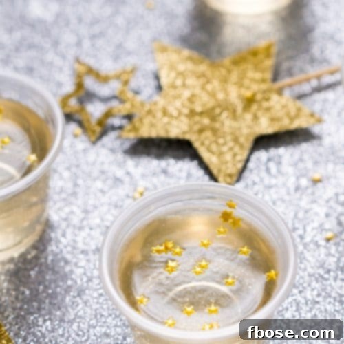 Champagne Jello shot garnished with edible stars.