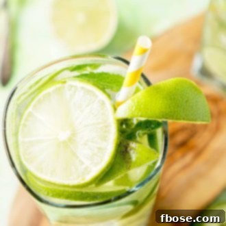 Close up of Mojito Water with limes and mint