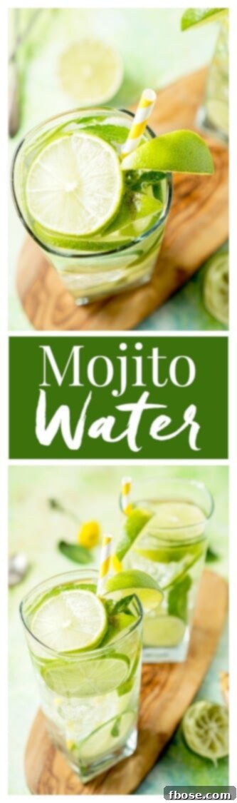 Pin this Mojito Water recipe with limes and mint
