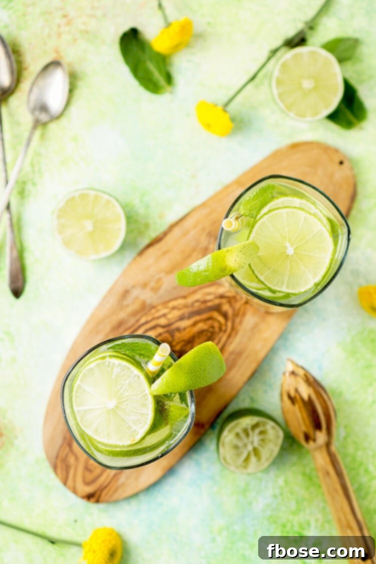 Close-up of Mojito Water pitcher with fresh lime and mint