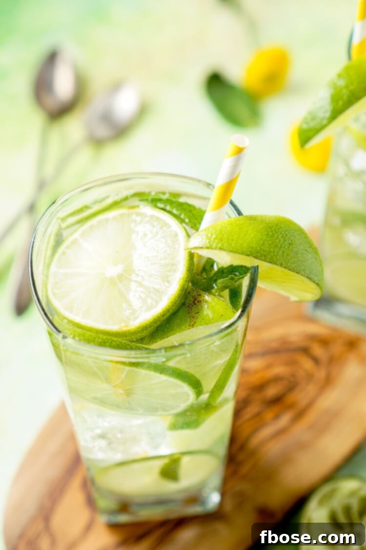 Ingredients for Mojito Water: fresh limes and mint leaves