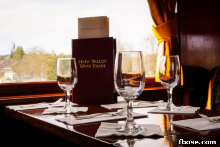 Elegant dining car interior of the Napa Valley Wine Train