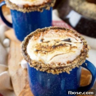 Campfire S'mores Hot Chocolate Cocktail with toasted marshmallow topping.
