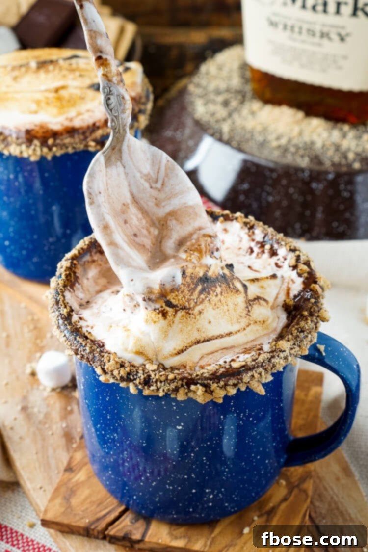 A final shot of the Campfire S'mores Hot Chocolate Cocktail, ready to be enjoyed.