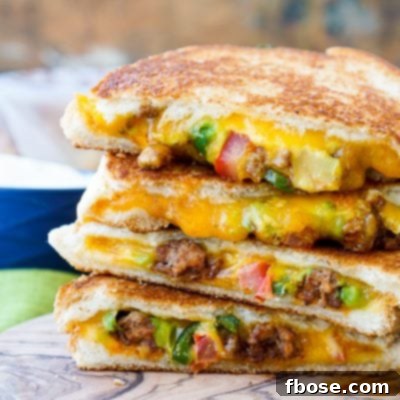 Two Taco Grilled Cheese Sandwiches cut and stacked