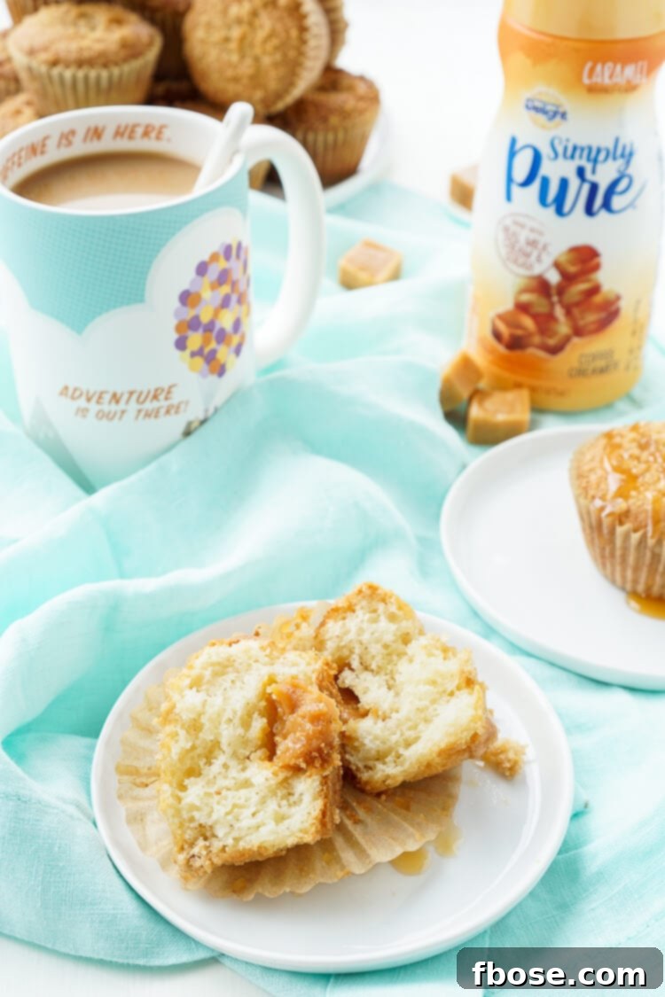 A close-up shot of the soft, moist interior of a caramel muffin