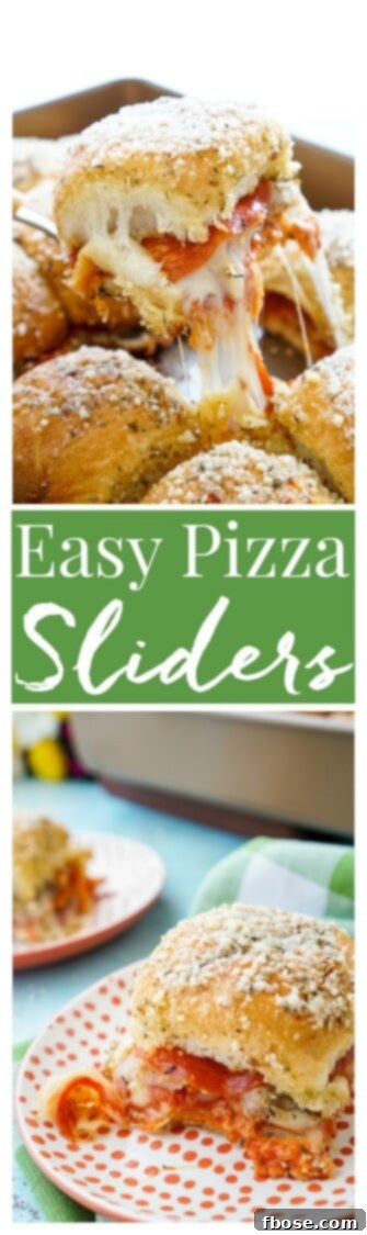 Easy Pizza Sliders pin image for Pinterest, highlighting the simplicity and deliciousness.