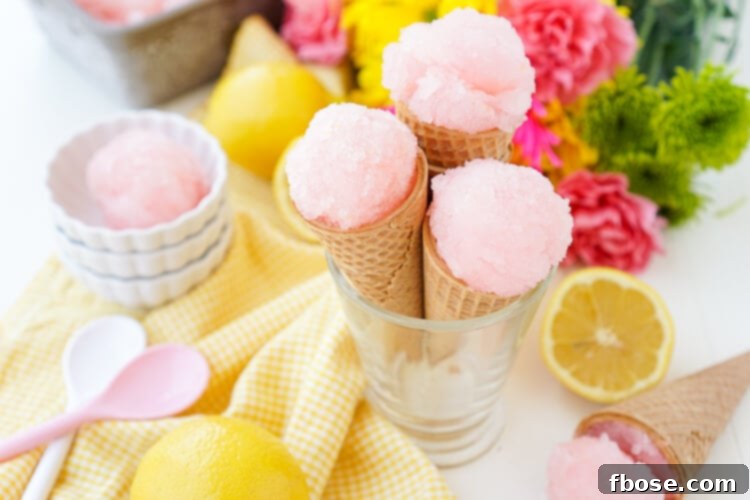 Refreshing Pink Lemonade Sorbet, a perfect no-churn dessert for warm weather.