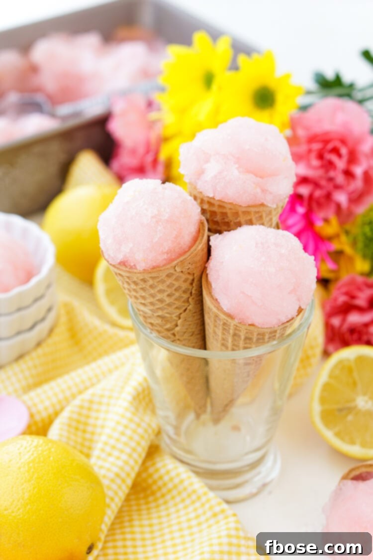 Two scoops of Pink Lemonade Sorbet in a glass, ready to be enjoyed as a refreshing summer treat.
