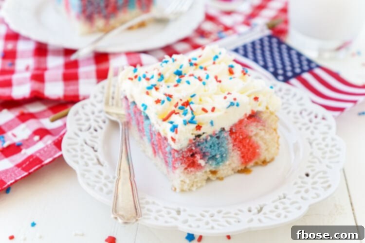 Americana Swirl Sheet Cake 4 This Red, White, and Blue Marble Sheet Cake is made with an adapted cake box mix and topped with a whipped white chocolate frosting. It's the perfect patriotic dessert for the 4th of July!