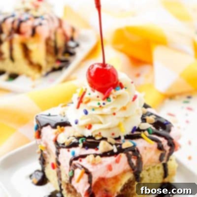 A delectable Banana Split Cake, featuring rich layers and colorful toppings, perfect for summer celebrations.