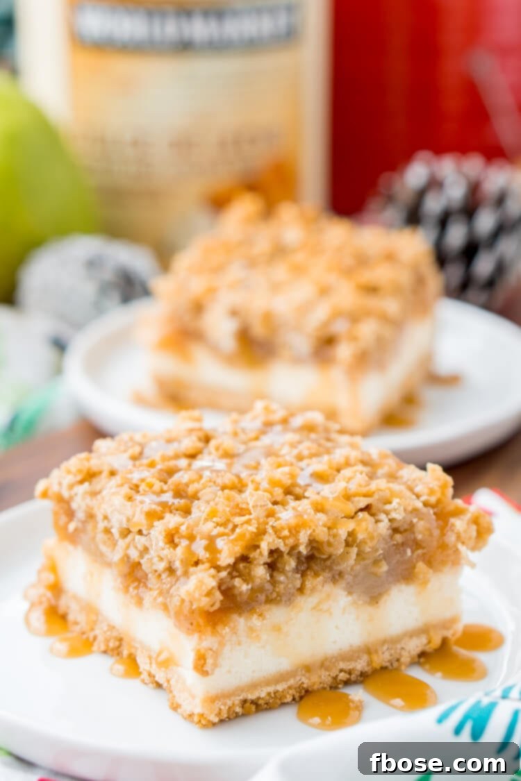 Caramelized Pear Cheesecake Bars 2 Delicious Caramel Pear Cheesecake Bars ready for a holiday gathering.