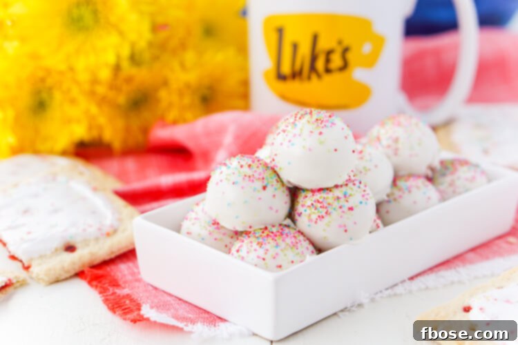 A close-up of a delightful Pop Tart Truffle, ready to be enjoyed.
