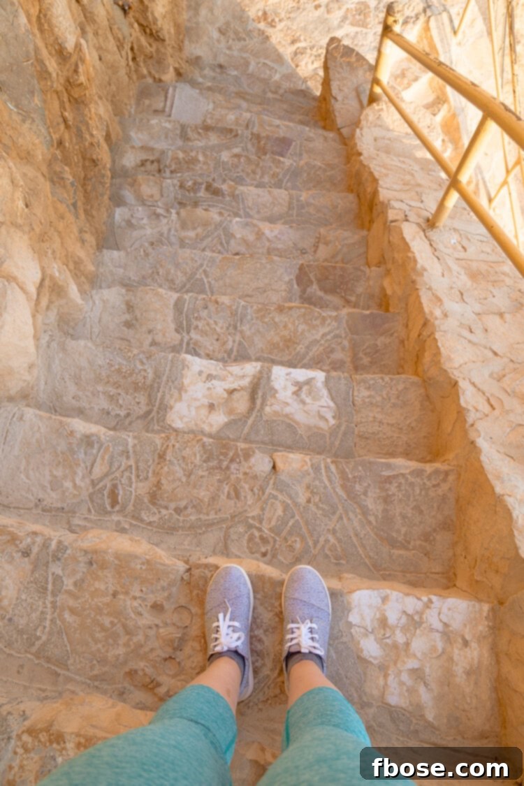 A hiker taking a break on the Masada Snake Path, enjoying the view of the desert