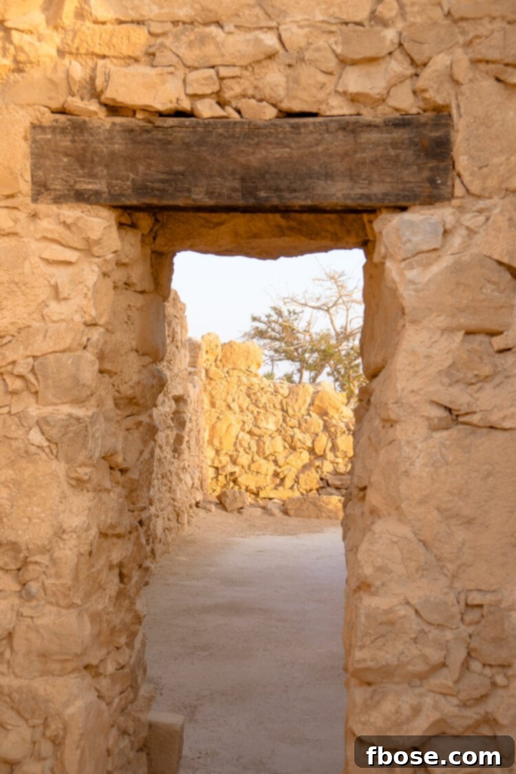 Close-up of a hiker's feet on the rugged terrain of Masada, emphasizing the journey