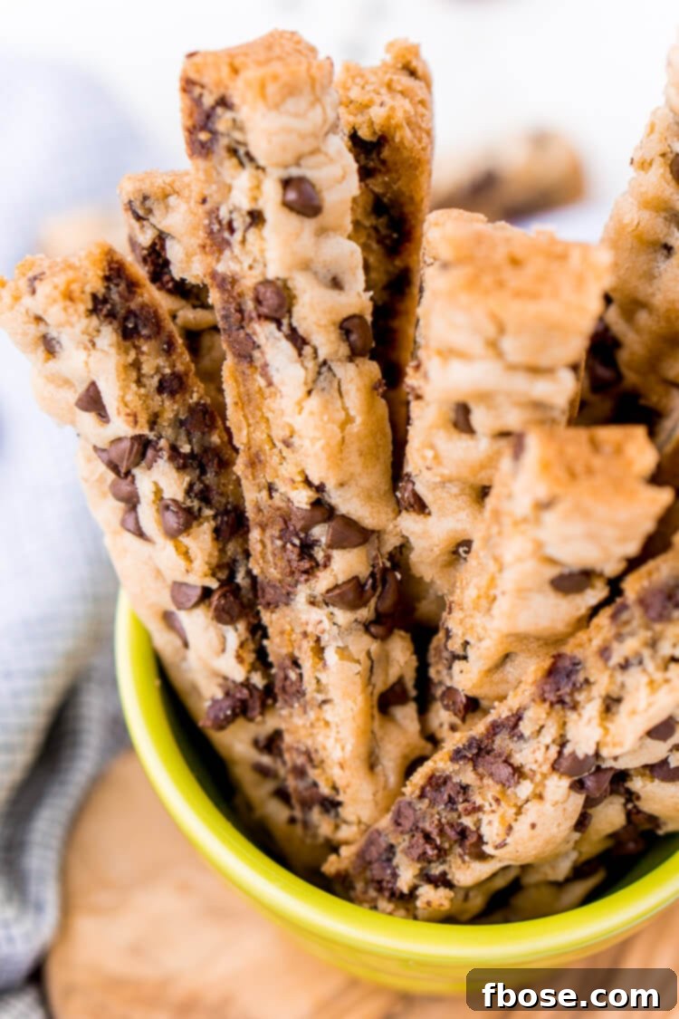 Chocolate Chip Cookie Sticks are a fun twist on classic chocolate chip cookies and the perfect dessert for dipping! A thick, slightly crisp, yet still chewy cookie loaded with chocolate chips and made in a 9 x 13-inch pan for easy baking!