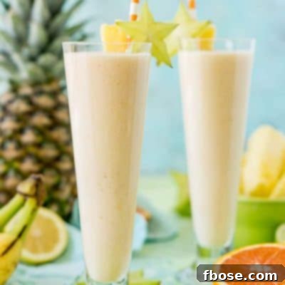 Tropical Smoothie is a delicious way to get in some vitamin C, protein, and potassium for breakfast or as an afternoon snack! It's loaded with orange juice, lime juice, lemon juice, banana, pineapple, and coconut extract for an extra fruity tropical flavor!