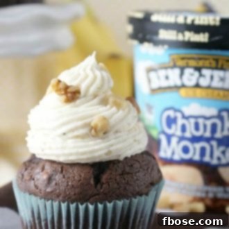 Chunky Monkey Cupcake with pint of Same Ice cream in the background