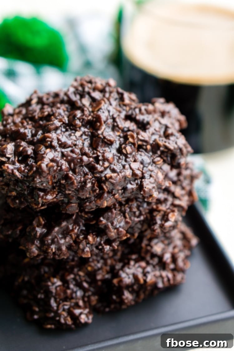 Another view of Dark Chocolate Guinness No Bake Cookies, perfect for St. Patrick's Day.