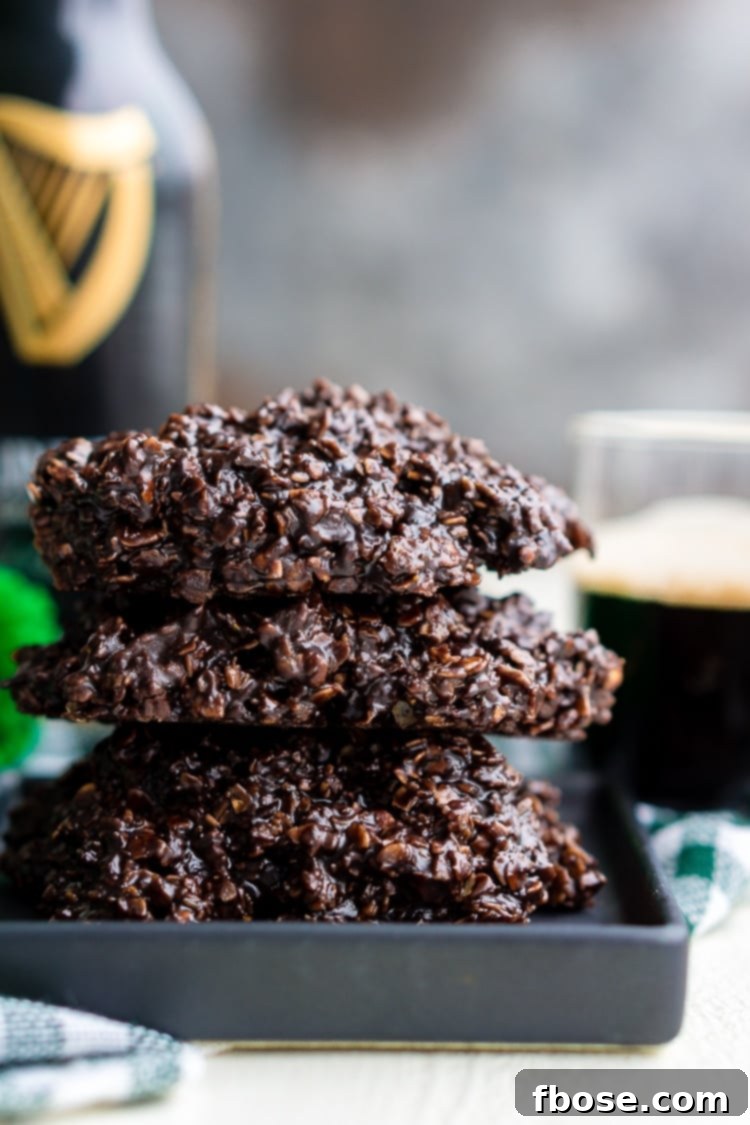 Delicious Dark Chocolate Guinness No Bake Cookies ready to be enjoyed.