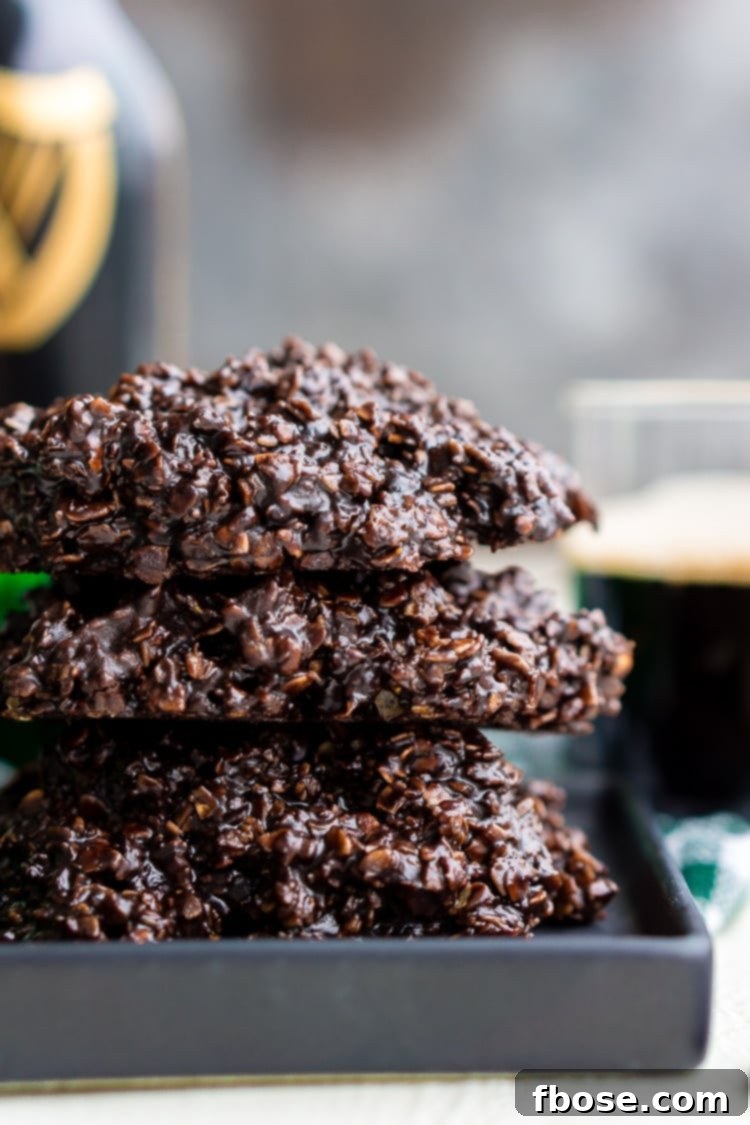 A plate of freshly made Dark Chocolate Guinness No Bake Cookies.