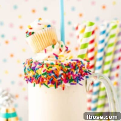 Close up of a birthday cake milkshake.