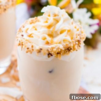 German Chocolate Cocktail, a sweet dessert drink with coconut, vanilla, chocolate, and caramel flavors, can also be made non-alcoholic.