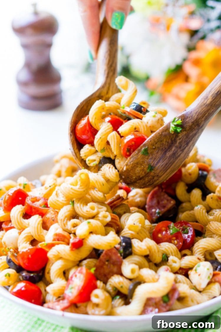 Effortless Antipasti Pasta Salad 6 Antipasti Pasta Salad recipe is loaded with veggies, cheeses, herbs, and meats and coated in a simple balsamic and olive oil dressing.