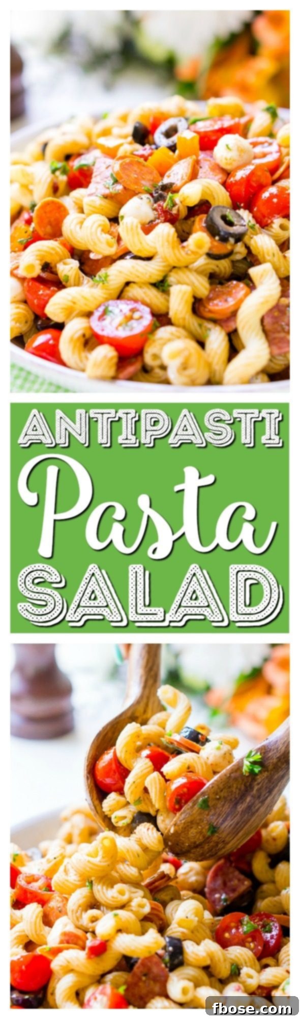 Effortless Antipasti Pasta Salad 8 Antipasti Pasta Salad recipe is loaded with veggies, cheeses, herbs, and meats and coated in a simple balsamic and olive oil dressing. Perfect for large get-togethers like BBQs and potlucks!