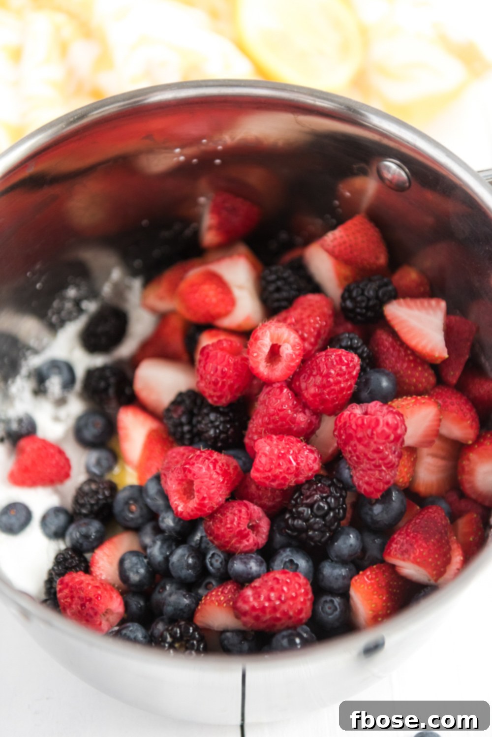 Mixed Berry Pie Filling ingredients in saucepan ready to be made.