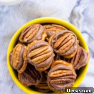 Delicious Pretzel Turtles with Rolo candy and pecan, a perfect salty-sweet dessert.