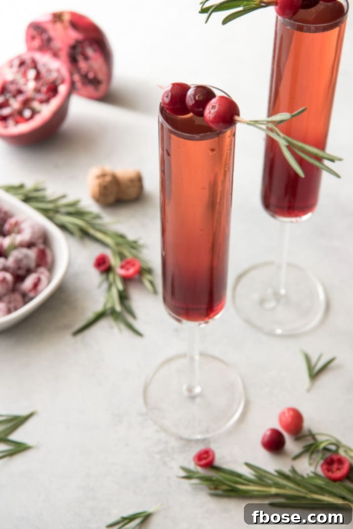 This pretty Cranberry Pomegranate Champagne Cocktail will fit right in during all your holiday festivities, but is versatile enough to be enjoyed any time of the year!