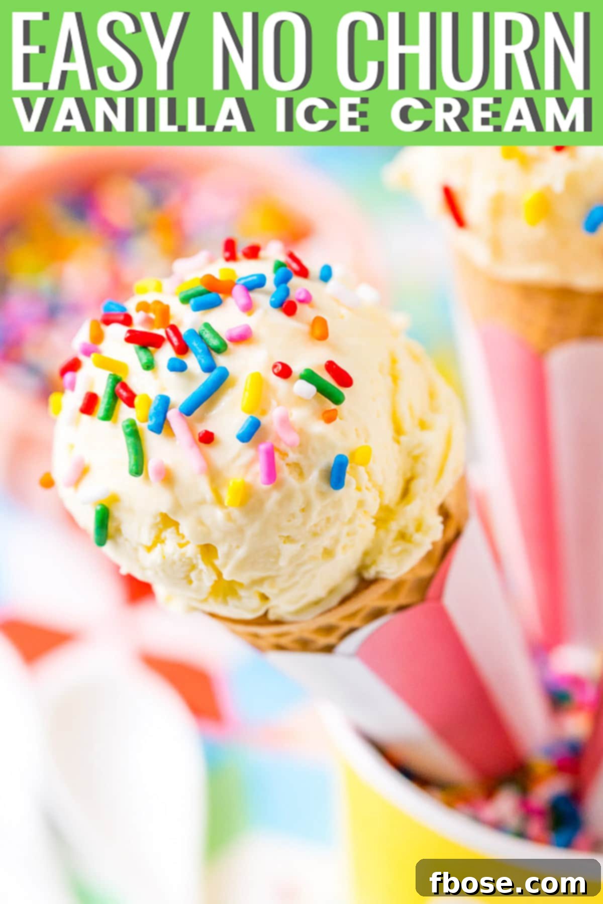 Scoop of vanilla ice cream in a bowl.