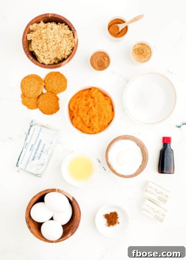 Ingredients used to make pumpkin cheesecake.