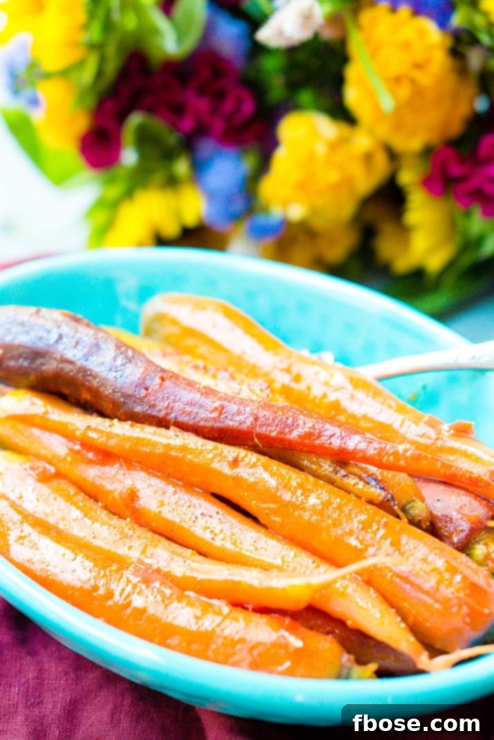 Bright and zesty Orange Braised Carrots ready to be served.