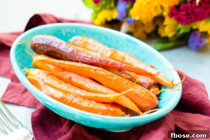 Close-up of Orange Braised Carrots side dish recipe.