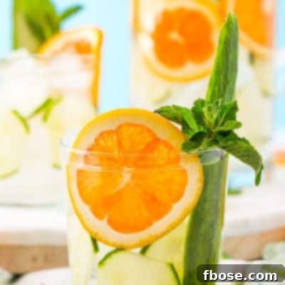 This Cucumber Water is perfect for those who love infused waters. This spa water is laced with the natural flavors of zesty oranges, cool mint, and calming cucumbers.