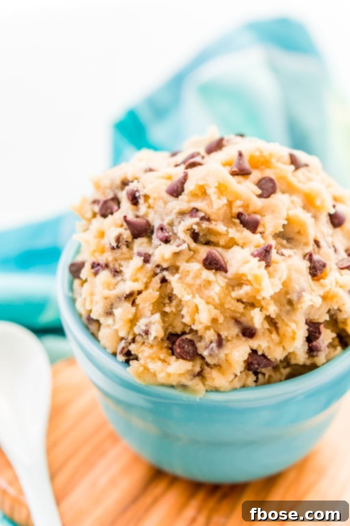 Edible Cookie Dough Recipe, demonstrating the rich, chocolate-studded texture and perfect consistency for a no-bake dessert.