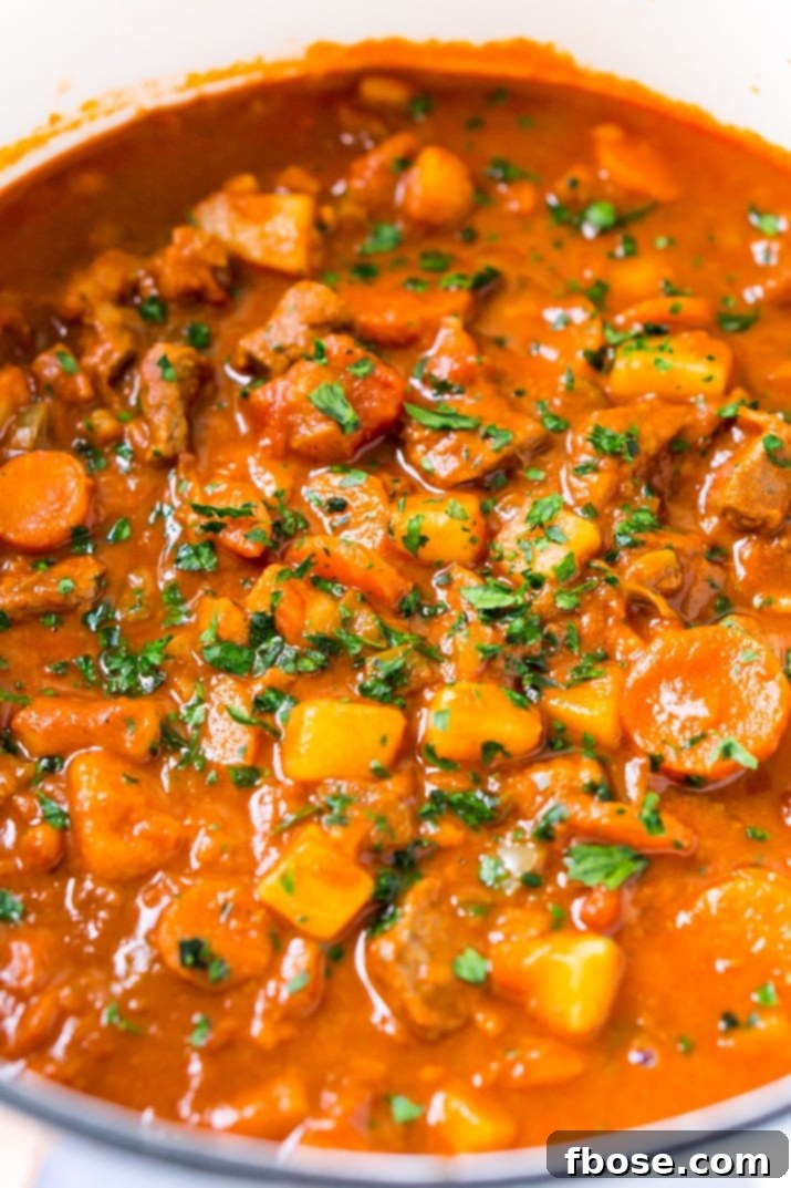Authentic Hungarian Goulash 3 Traditional Hungarian Goulash simmering in a pot