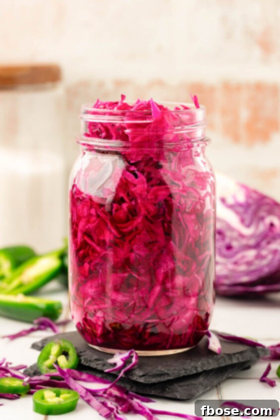 Pickled purple cabbage in a jar.