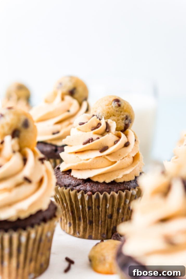 Cookie Dough Stuffed Peanut Butter Chocolate Cupcakes 3 Cookie Dough Cupcakes with Peanut Butter Frosting