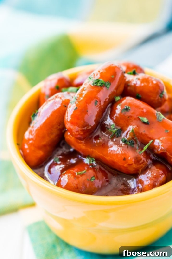 Delicious Peach Barbecue Little Smokies ready for a game day party
