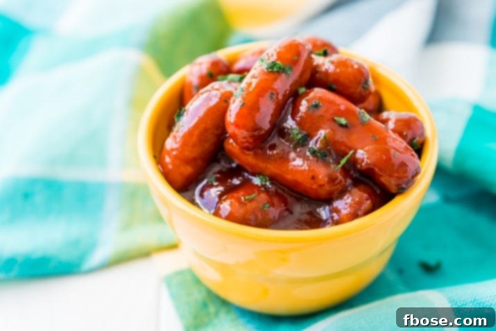 Game Day Little Smokies with a sweet and spicy peach barbecue glaze