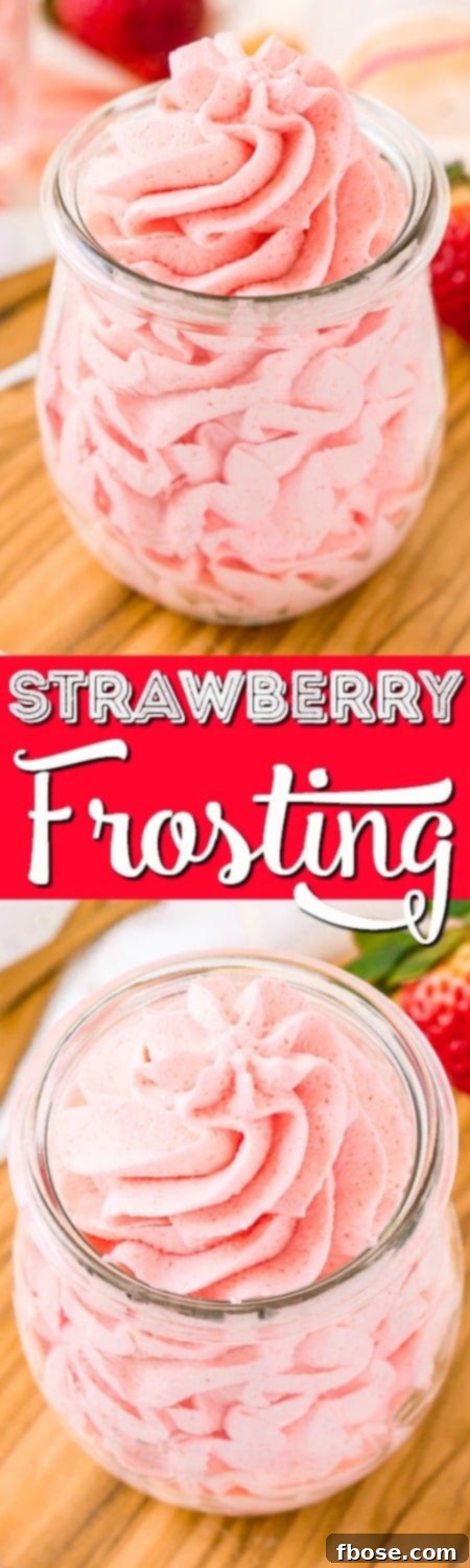 Pin this simple 3-ingredient strawberry frosting recipe for easy cake and cupcake decorating ideas.