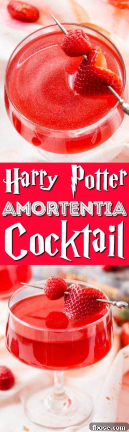 This Harry Potter Amortentia Cocktail is made with cranberry juice, vodka, grenadine and pearl dust! It's the perfect sweet and shimmery love potion to serve up for Valentine's Day or any other special occasion. #harrypotter #lovepotion #cocktail #vodka #cranberry #valentinesday #recipe
