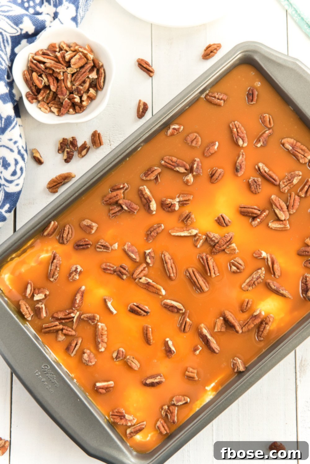 Overhead shot of Caramel Carrot Cake in a 9x13-inch pan.