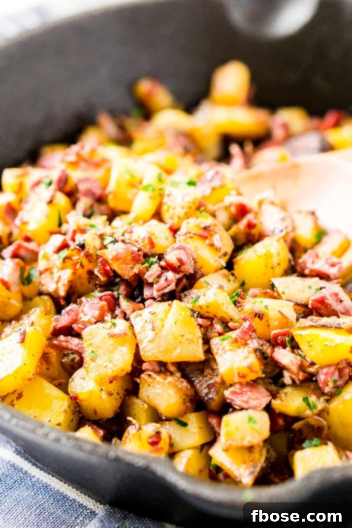 Ultimate Skillet Corned Beef Hash 4 Corned beef hash in cast iron skillet