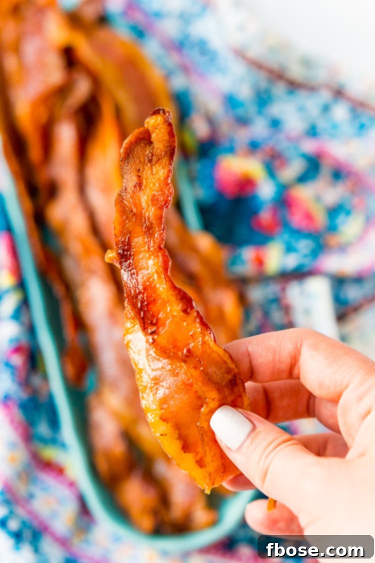 Foolproof Oven Bacon 3 Baking Bacon in the oven is an easy method for cooking perfect bacon, the best part is, no mess! Enjoy the bacon immediately or save for other recipes!