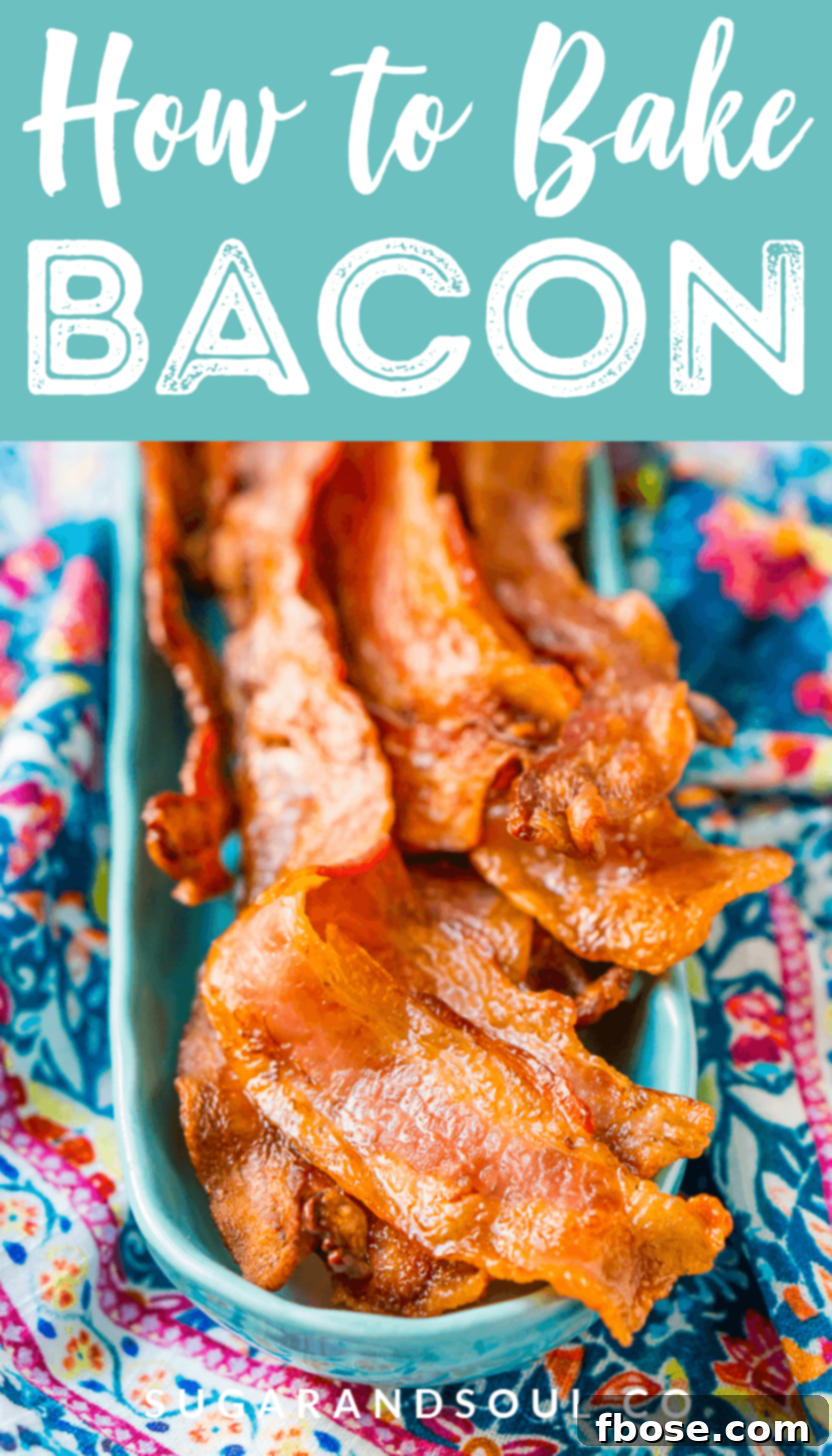 Foolproof Oven Bacon 6 Baking Bacon in the oven is an easy method for cooking perfect bacon, the best part is, no mess! Enjoy the bacon immediately or save for other recipes!