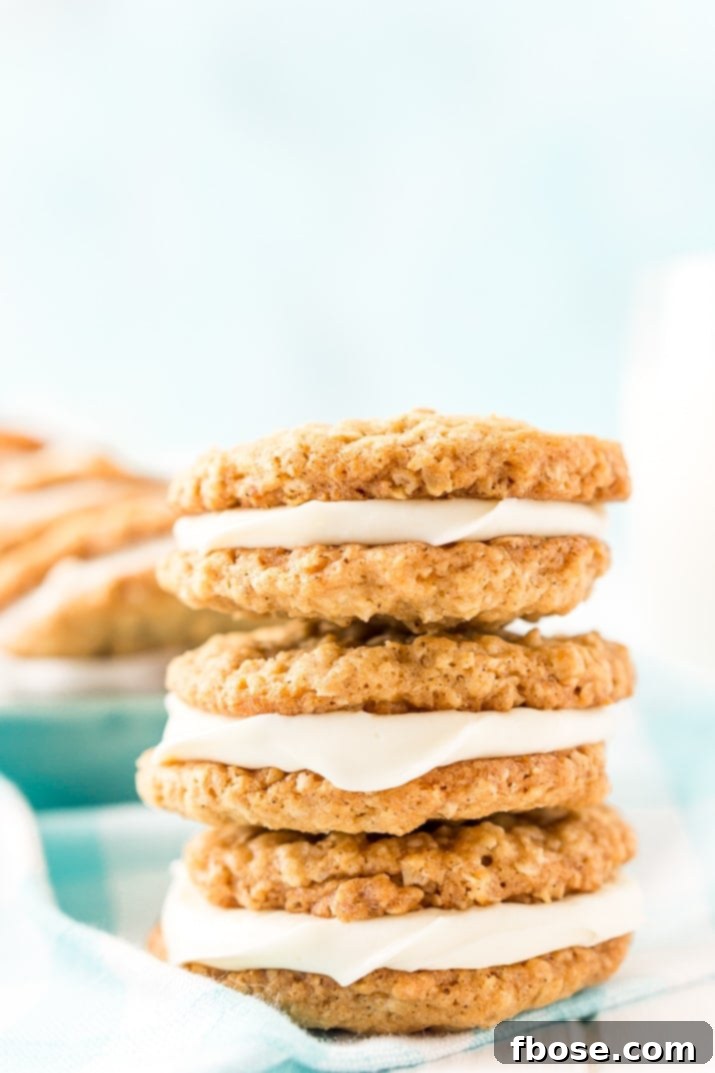 These Oatmeal Cream Pies are soft and chewy just like the ones you grew up with. Sweet oatmeal cookies sandwich a creamy vanilla filling for an easy and delicious dessert!